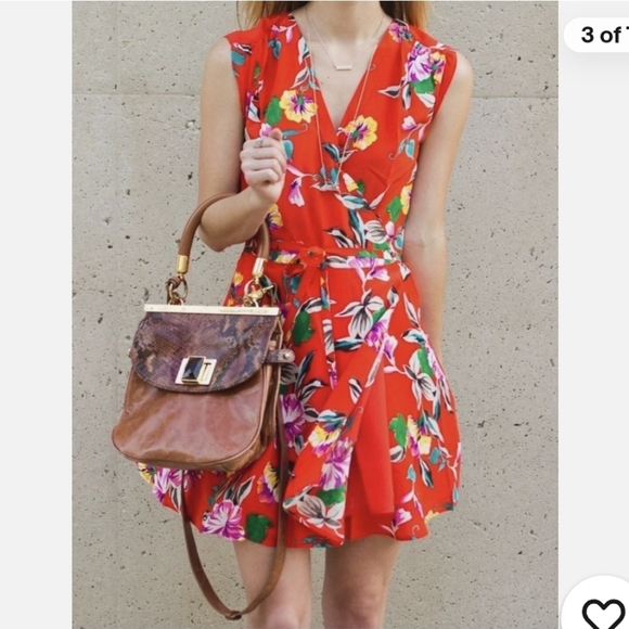 Yumi Kim Hot Lagoon Soho Mixer Dress Mini Wrap Dress Floral Bright Red Tie Waist - Picture 3 of 9
